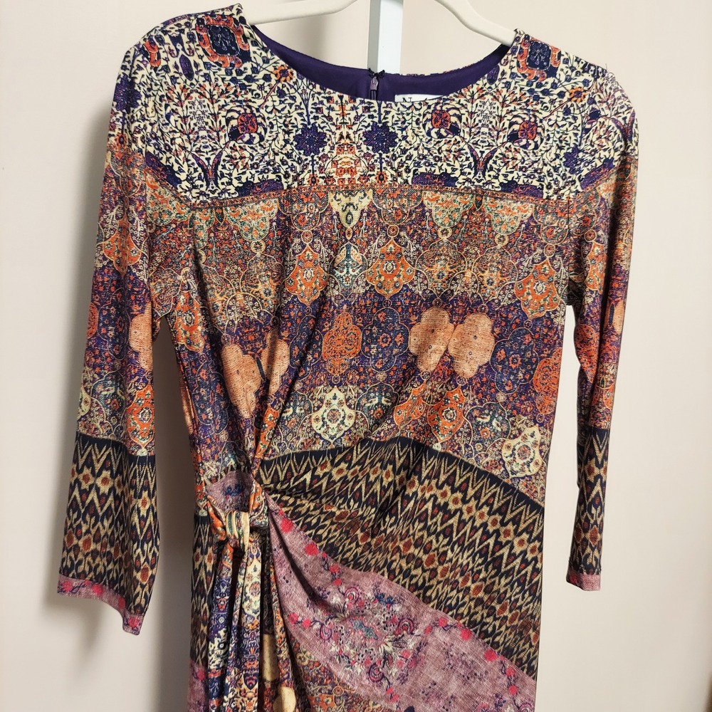 NorthStyle Mixed Boho Print Faux Wrap Sheath Dress Size 6 Bohemian Artsy Modest